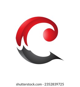 Red and Black Glossy Round Curly Letter C Icon on a White Background