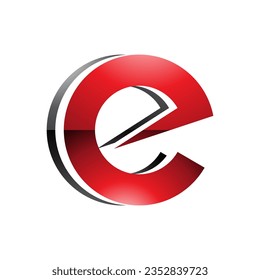 Red and Black Glossy Round Layered Lowercase Letter E Icon on a White Background