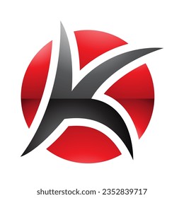 Red and Black Glossy Round Pointy Letter K Icon on a White Background
