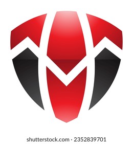 Red and Black Glossy Shield Shaped Letter T Icon on a White Background