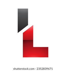 Red and Black Glossy Split Shaped Letter L Icon on a White Background