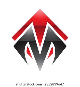 Red and Black Glossy Square Diamond Shaped Letter M Icon on a White Background