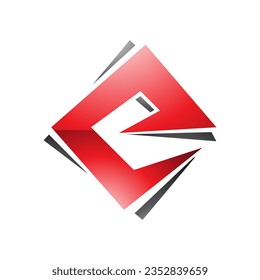 Red and Black Glossy Square Diamond Letter E Icon on a White Background