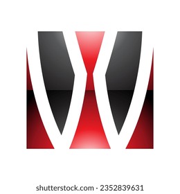 Red and Black Glossy Square Shaped Letter W Icon on a White Background