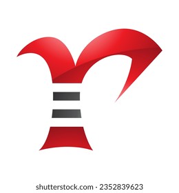 Red and Black Glossy Striped Letter R Icon on a White Background