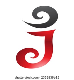 Red and Black Glossy Swirl Shaped Letter J Icon on a White Background