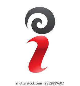 Red and Black Glossy Swirly Letter I Icon on a White Background