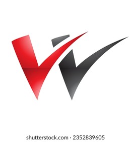 Red and Black Glossy Tick Shaped Letter W Icon on a White Background