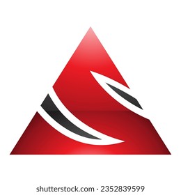 Red and Black Glossy Triangle Shaped Letter S Icon on a White Background
