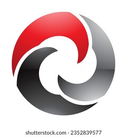 Red and Black Glossy Wave Shaped Letter O Icon on a White Background