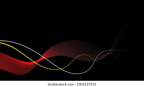 Red and black glowing wave background. Abstract wavy ornament. Futuristic wave wallpaper. Digital technology desktop wallpaper. Perfect for banner, backdrop, poster, cover, flyer, presentation, web