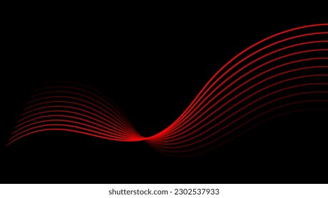 Red and black glowing wave background. Abstract wavy ornament. Futuristic wave wallpaper. Digital technology desktop wallpaper. Perfect for banner, backdrop, poster, cover, flyer, presentation, web