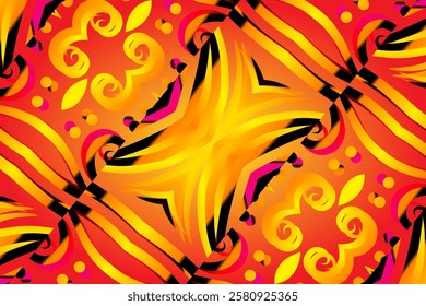 red black gold gradient flower and leaf art pattern of indonesian culture traditional tenun batik ethnic dayak ornament for wallpaper ads background	