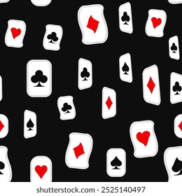 Red, black, golden suits of playing cards seamless pattern. Spades, crosses, diamonds and hearts. suits for playing cards