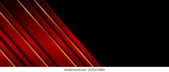 Design de banner abstrato geométrico vermelho, preto e dourado. Fundo vetorial corporativo do conceito