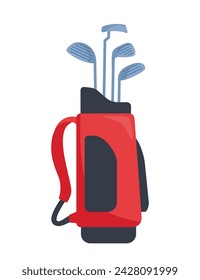 Red and black golf bag full of clubs, golfer sport equipment. Vector Illustration