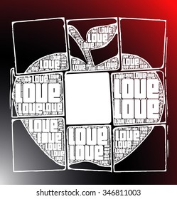 red and black gradient background with love text create apple silhouette illustration together vector print pattern. for fashion and graphic design. t shirt print, poster, special day gift print offer