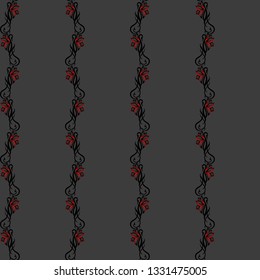 Red and black gradient colored tribal Flower seamless pattern on gray background for fabric print, cloth, textile or wrapping paper. Backdrop vector illustration