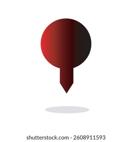 Red and black gradient location pin icon with a circular top and pointed bottom. It casts a soft, grey shadow on a white background, giving the appearance of hovering above a surface.