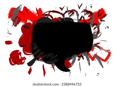 Red and black graffiti speech bubble. Abstract modern Messaging sign street art decoration, Discussion icon performed in urban painting style.