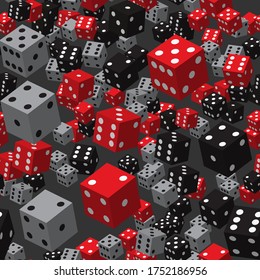 Rojo Negro Gris Dice Patrón Sin Margen, Ilustración 3D