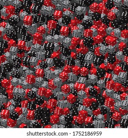 Red Black Gray Dice Seamless Pattern, 3D Illustration