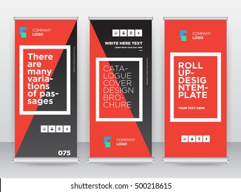 Red and Black Gray Frame Abstract Modern Exhibition Advertising Trend Business Roll Up Banner Stand Poster Brochure flat design template creative concept. Presentation. Cover Publication. Vector. EPS