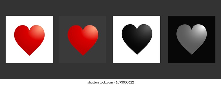 Red, black, gray heart set vector illustrations, Love symbol icon, love symbol 
