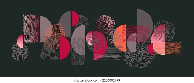 Red black gray website header with half circles and thin lines texture geometric shapes. Semicircle and thin lines, fingerprint shaes web header composition red gray black graphic design