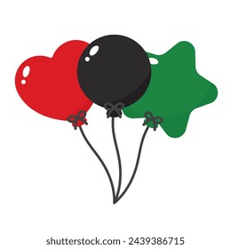 Red, black and green colored balloon icons as the colors of the Pan-African flag. For Juneteenth and Black History Month. Flat vector illustration.