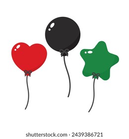 Red, black and green colored balloon icons as the colors of the Pan-African flag. For Juneteenth and Black History Month. Flat vector illustration.