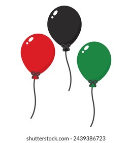 Red, black and green colored balloon icons as the colors of the Pan-African flag. For Juneteenth and Black History Month. Flat vector illustration.