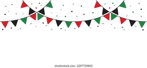 Red, black and green colored party bunting as the colors of the Pan-African flag. For Juneteenth and Black History Month. Flat vector illustration.