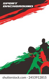 Red Black Green Grunge Player Silhouette Tennis Sport Background for Banner and Poster