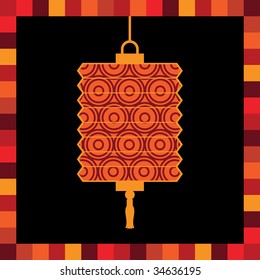 Red And Black Greeting Card With Chinese Paper Lantern