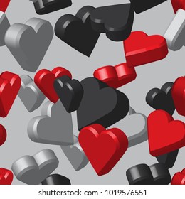 Red Black Grey Hearts Seamless Pattern