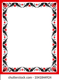 Red, black and grey ornamental vector frame isolated on white with leaves and flowers