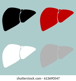 Red black grey white liver hepar icon. Set icons.