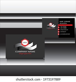 Red, black and greyscale gradient. modern creative business card, name card. Horizontal simple clean template vector design, layout in rectangle size.