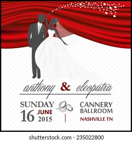 Red & Black Groom and Bride Wedding Invitation Vector Template