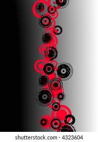 Rote und schwarze Grunge Kreise auf floralem schwarzem Hintergrund