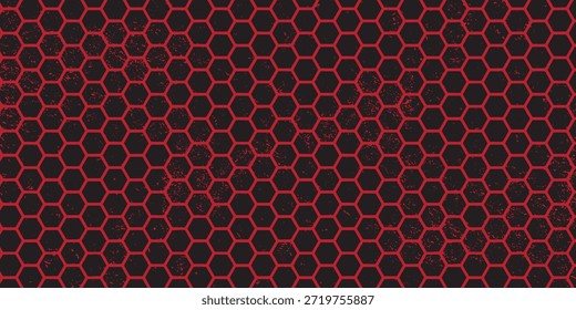 Padrão de hexágono grunge vermelho e preto com distorção para o fundo