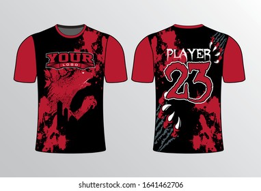 Red and black grunge texture filled dark edgy style dragon sports shirt