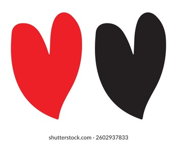 Red and black hand-drawn heart shape vector art on white background