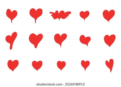 Patrón de Vector de corazones dibujados a mano rojo y negro con varias Formas de corazón