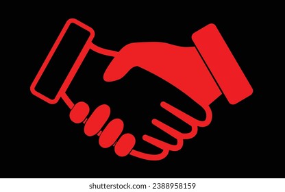 Red and Black handshake or shaking hands in unity flat vector icon for apps and websites