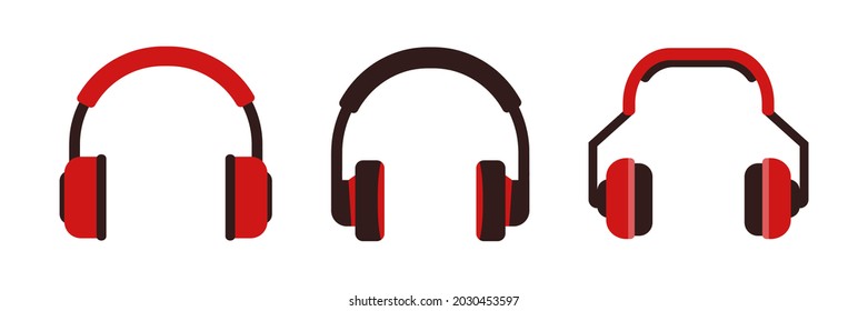 Red and black headphone with flat rounded cartoon style isolated on white background
