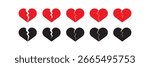 Red and Black Heart broken to two pieces vector illustration icon or logo, broken heart concept, breakup or divorce, heartbreak regret, separated couple, tragic love. eps10