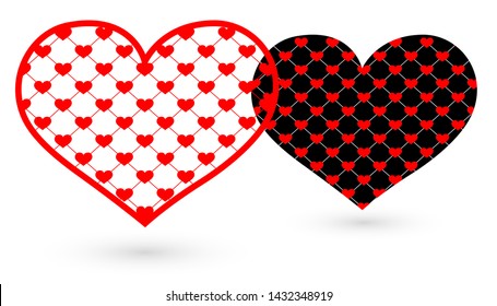 "Red and black heart icons.The inner heart consists of several small hearts connected to a large heart.Graphic design in the concept of love.love emblem.Love symbol for Valentine's Day.