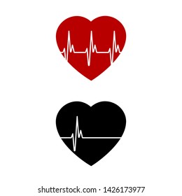 Red and black heart with palpitation. Red heartbeat, line of life and black heartbeat, line of death